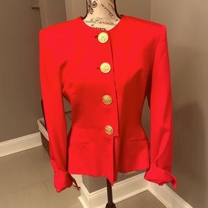 Vintage Christian Dior Red Jacket with Gold Bottoms (Size 12)